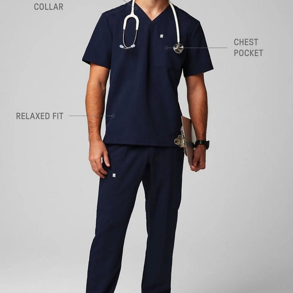 Fabletics Mens Helix Navy 1-Pocket Scrub Top